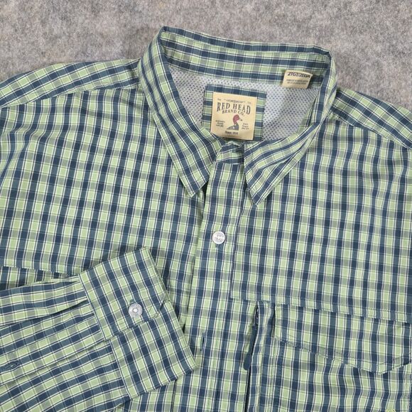 Redhead Green Blue Plaid Long Sleeve Shirt Size 2XLT Men’s Zip Pocket Poly Blend - Picture 1 of 9